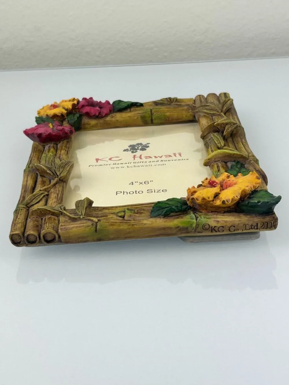 KC Hawaii Hibiscus Bamboo Hawaiian Picture Frame Resin 2004 VTG 4x6 Home Shelf